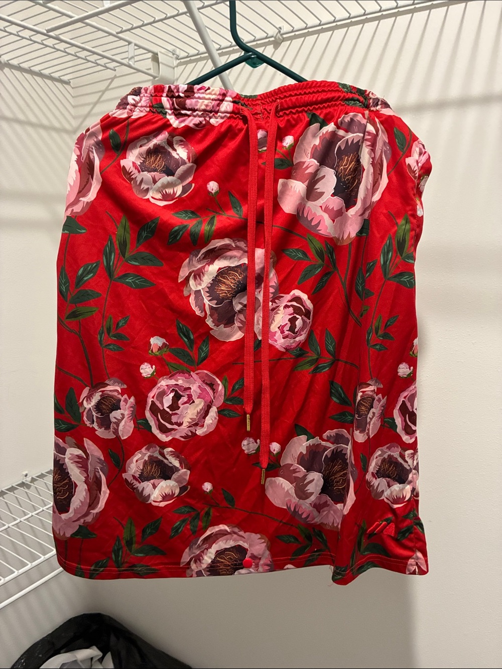 Red Floral Drawstring Mini Skort